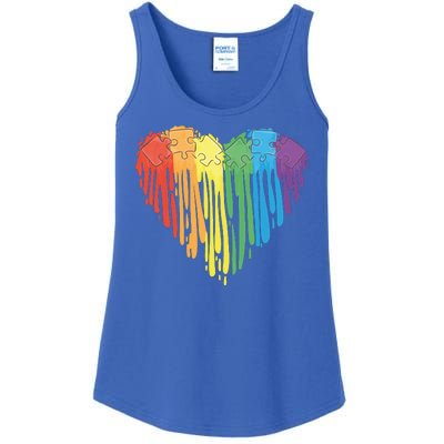 Autism Awareness Rainbow Puzzle Heart Ladies Essential Tank