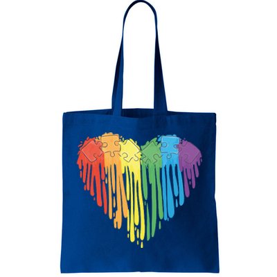 Autism Awareness Rainbow Puzzle Heart Tote Bag