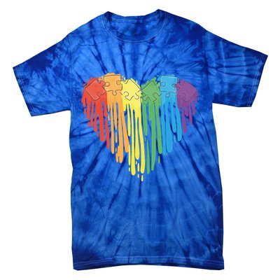 Autism Awareness Rainbow Puzzle Heart Tie-Dye T-Shirt