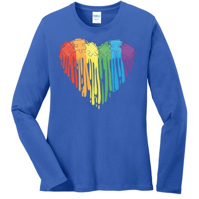 Autism Awareness Rainbow Puzzle Heart Ladies Long Sleeve Shirt