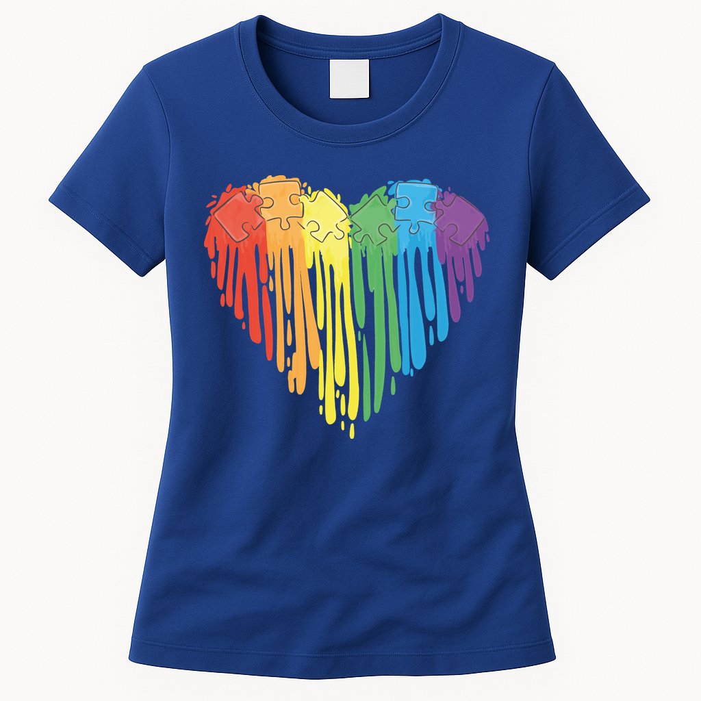 Autism Awareness Rainbow Puzzle Heart Womens T-Shirt