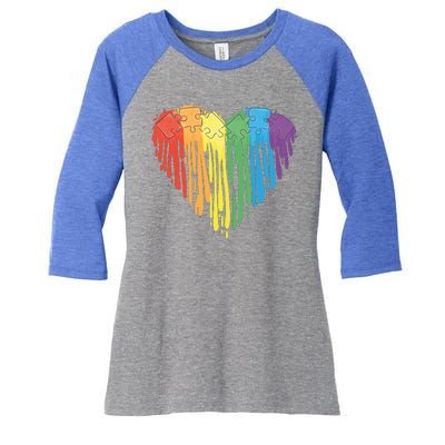 Autism Awareness Rainbow Puzzle Heart Women's Tri-Blend 3/4-Sleeve Raglan Shirt