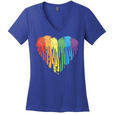 Autism Awareness Rainbow Puzzle Heart Women's V-Neck T-Shirt