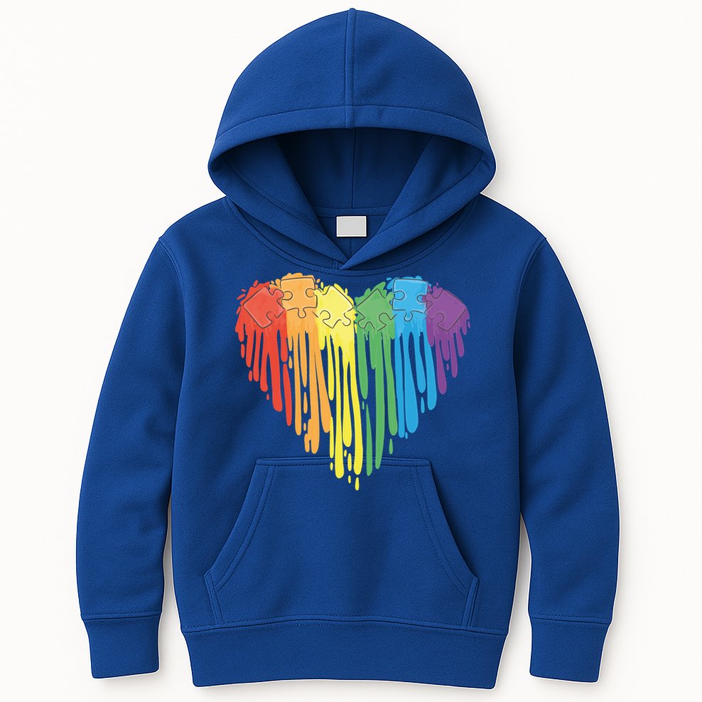 Autism Awareness Rainbow Puzzle Heart Kids Hoodie