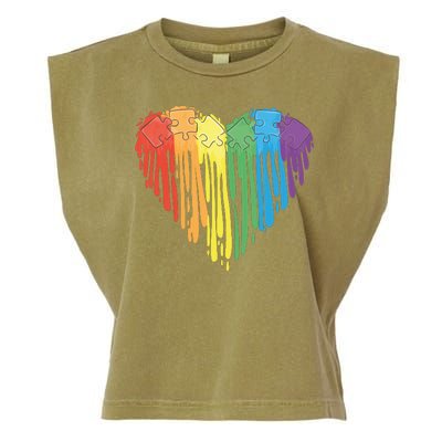 Autism Awareness Rainbow Puzzle Heart Garment-Dyed Women's Muscle Tee