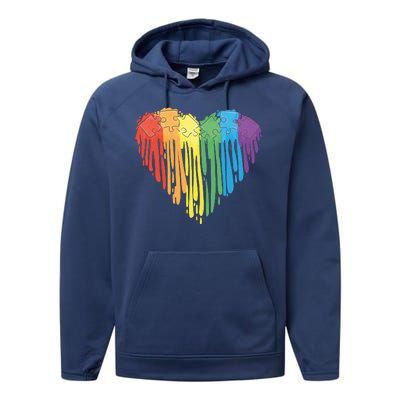 Autism Awareness Rainbow Puzzle Heart Performance Fleece Hoodie