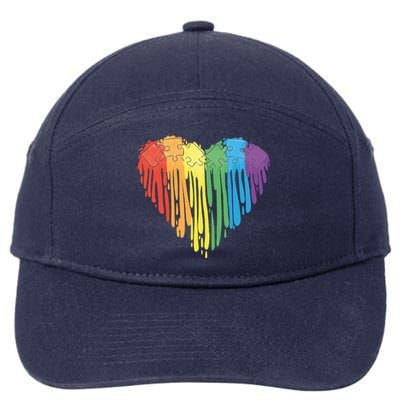 Autism Awareness Rainbow Puzzle Heart 7-Panel Snapback Hat