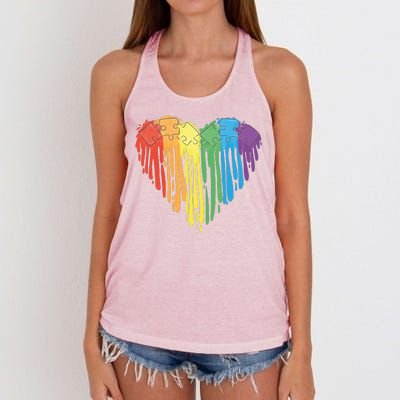 Autism Awareness Rainbow Puzzle Heart Women's Knotted Racerback Tank