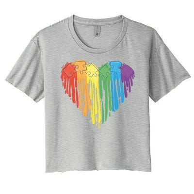 Autism Awareness Rainbow Puzzle Heart Women's Crop Top Tee