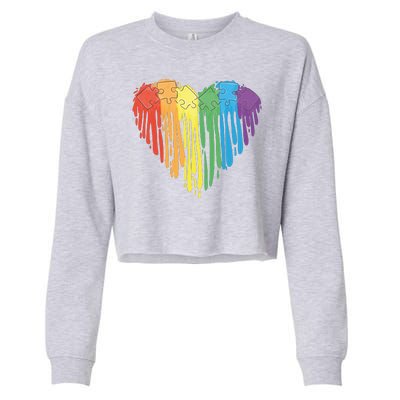 Autism Awareness Rainbow Puzzle Heart Cropped Pullover Crew