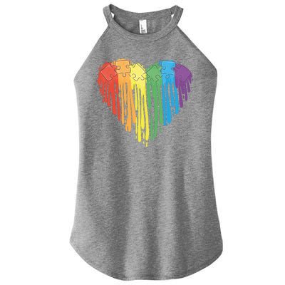 Autism Awareness Rainbow Puzzle Heart Women's Perfect Tri Rocker Tank