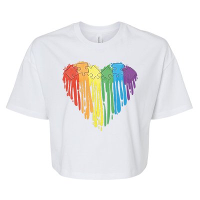 Autism Awareness Rainbow Puzzle Heart Bella+Canvas Jersey Crop Tee