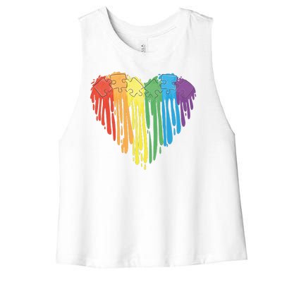 Autism Awareness Rainbow Puzzle Heart Women's Racerback Cropped Tank