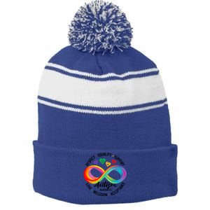 Autism Awareness Respect Equality Support Love Inclusion Funny Gift Stripe Pom Pom Beanie