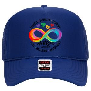 Autism Awareness Respect Equality Support Love Inclusion Funny Gift High Crown Mesh Back Trucker Hat