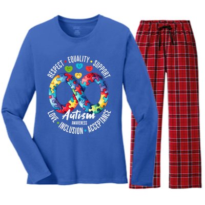 Autism Awareness Respect Equality Support Cute Gift Women's Long Sleeve Flannel Pajama Set 