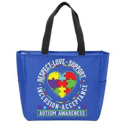 Autism Awareness Respect Love Support Inclusion Acceptance Gift Zip Tote Bag