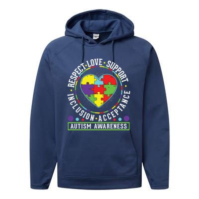 Autism Awareness Respect Love Support Inclusion Acceptance Gift Performance Fleece Hoodie