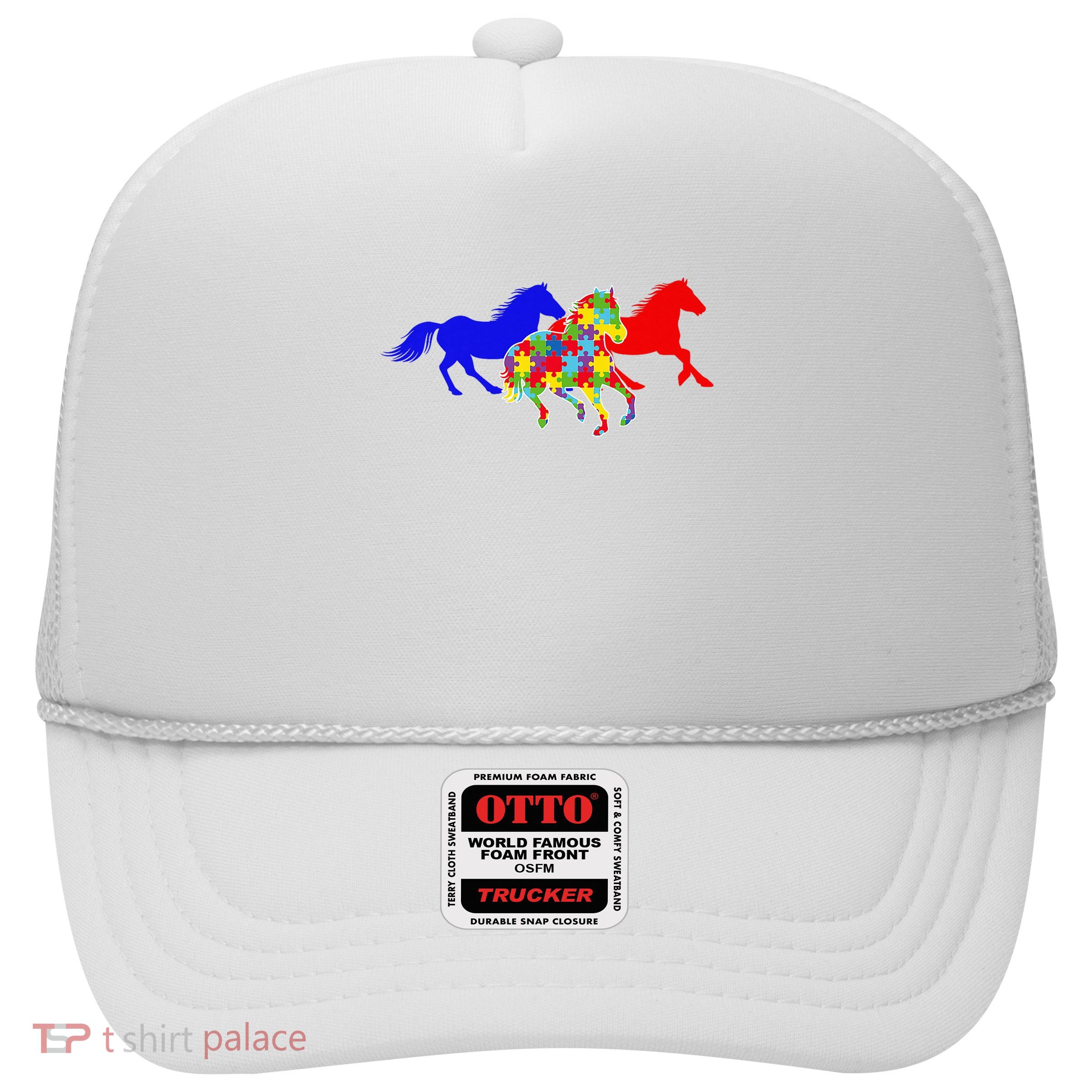 Autism Awareness Running Horses Puzzle Piece Design Trucker Hat