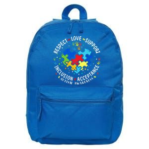 Autism Awareness Respect Love Support Autism Meaningful Gift 16 in Basic Backpack