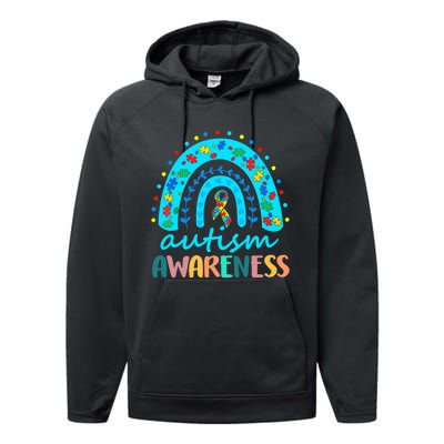 Autism Awareness Rainbow Puzzle Autism Awareness Month Performance Fleece Hoodie