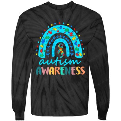 Autism Awareness Rainbow Puzzle Autism Awareness Month Tie-Dye Long Sleeve Shirt