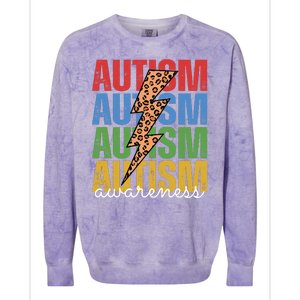 Autism Awareness Retro Cheetah Lightning Colorblast Crewneck Sweatshirt