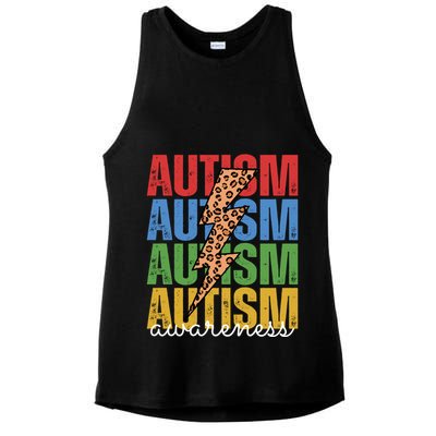 Autism Awareness Retro Cheetah Lightning Ladies PosiCharge Tri-Blend Wicking Tank