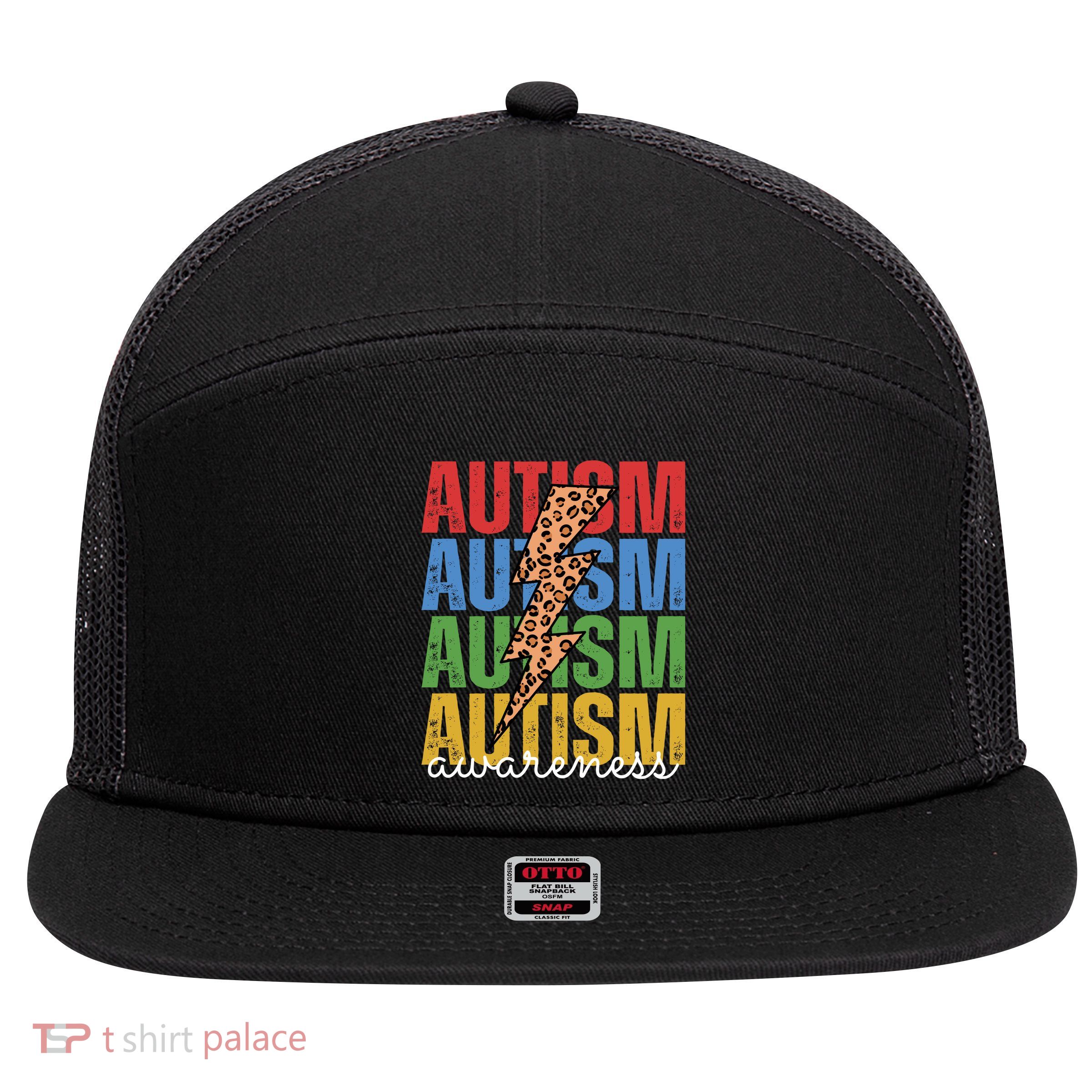 Autism Awareness Retro Cheetah Lightning 7 Panel Mesh Trucker Snapback Hat