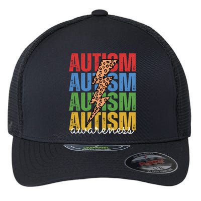 Autism Awareness Retro Cheetah Lightning Flexfit Unipanel Trucker Cap