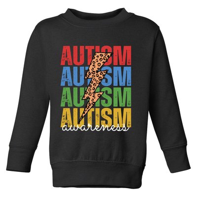 Autism Awareness Retro Cheetah Lightning Toddler Sweatshirt