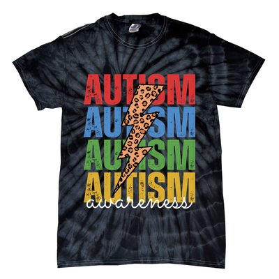 Autism Awareness Retro Cheetah Lightning Tie-Dye T-Shirt