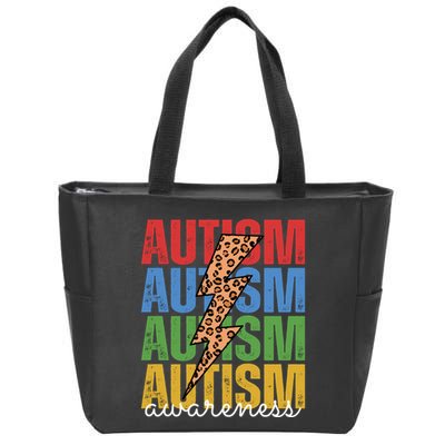 Autism Awareness Retro Cheetah Lightning Zip Tote Bag