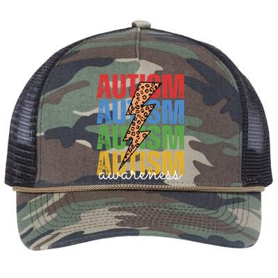 Autism Awareness Retro Cheetah Lightning Retro Rope Trucker Hat Cap