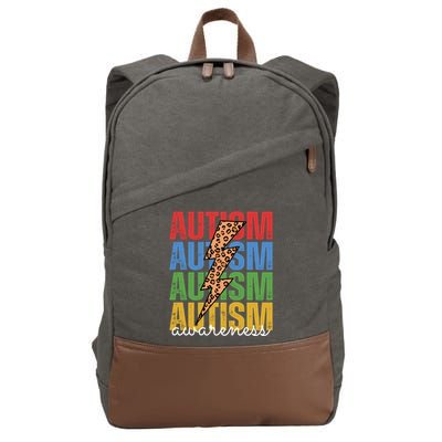 Autism Awareness Retro Cheetah Lightning Cotton Canvas Backpack