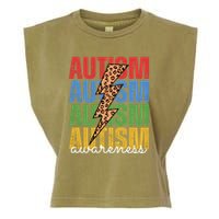 Autism Awareness Retro Cheetah Lightning Garment-Dyed Women's Muscle Tee