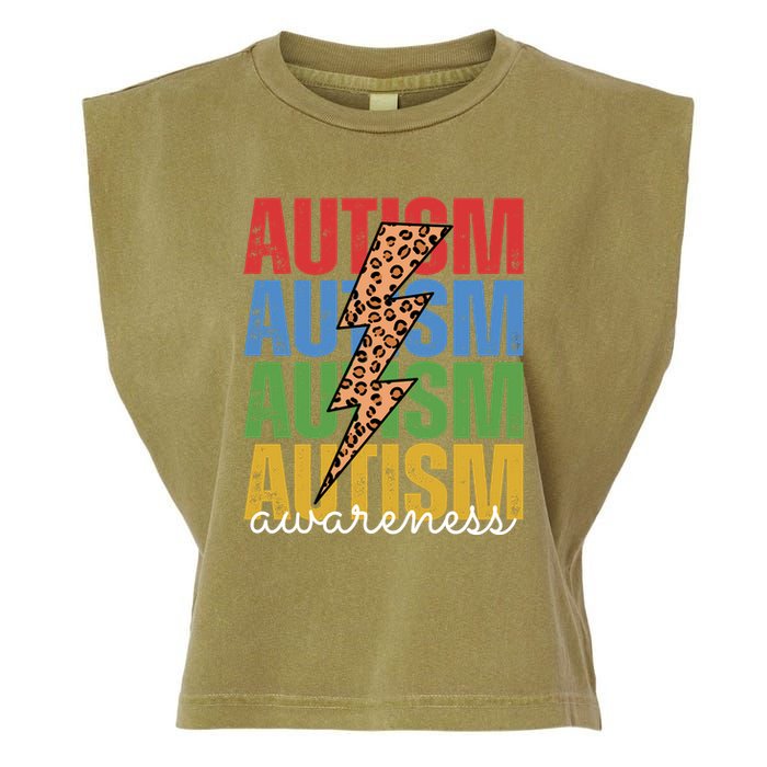 Autism Awareness Retro Cheetah Lightning Garment-Dyed Women's Muscle Tee