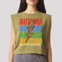 Autism Awareness Retro Cheetah Lightning Garment-Dyed Women's Muscle Tee