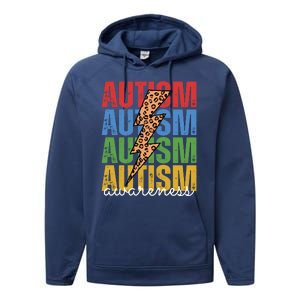 Autism Awareness Retro Cheetah Lightning Performance Fleece Hoodie