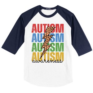 Autism Awareness Retro Cheetah Lightning Baseball Sleeve Shirt