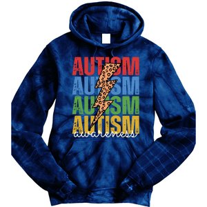 Autism Awareness Retro Cheetah Lightning Tie Dye Hoodie