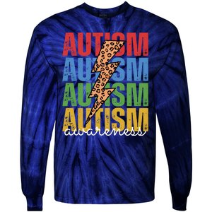 Autism Awareness Retro Cheetah Lightning Tie-Dye Long Sleeve Shirt