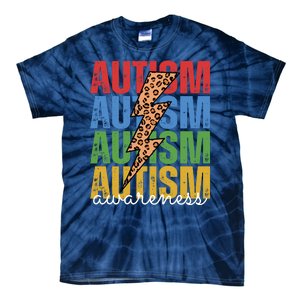 Autism Awareness Retro Cheetah Lightning Tie-Dye T-Shirt