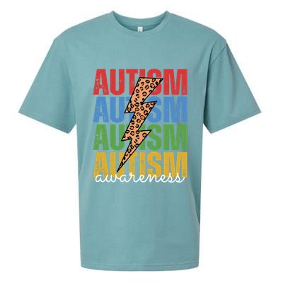 Autism Awareness Retro Cheetah Lightning Sueded Cloud Jersey T-Shirt