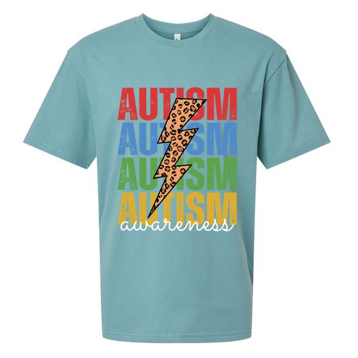Autism Awareness Retro Cheetah Lightning Sueded Cloud Jersey T-Shirt