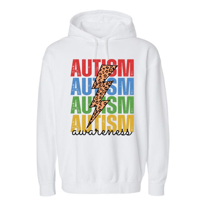 Autism Awareness Retro Cheetah Lightning Garment-Dyed Fleece Hoodie