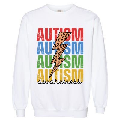 Autism Awareness Retro Cheetah Lightning Garment-Dyed Sweatshirt