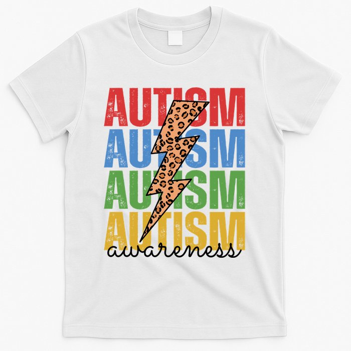 Autism Awareness Retro Cheetah Lightning T-Shirt