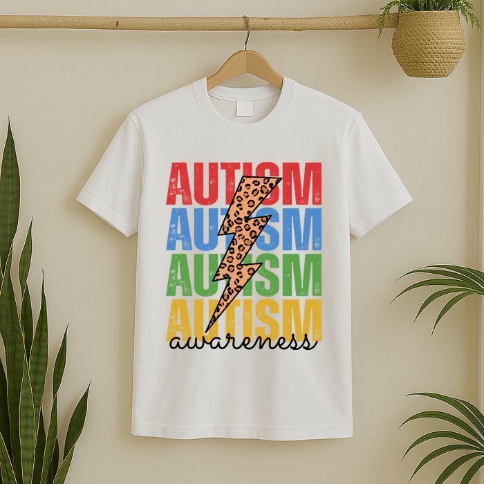 Autism Awareness Retro Cheetah Lightning T-Shirt