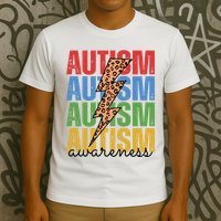 Autism Awareness Retro Cheetah Lightning T-Shirt